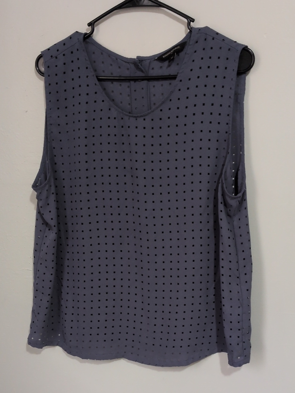 Banana Republic Slate Blue Square Eyelet Sleeveless Blouse